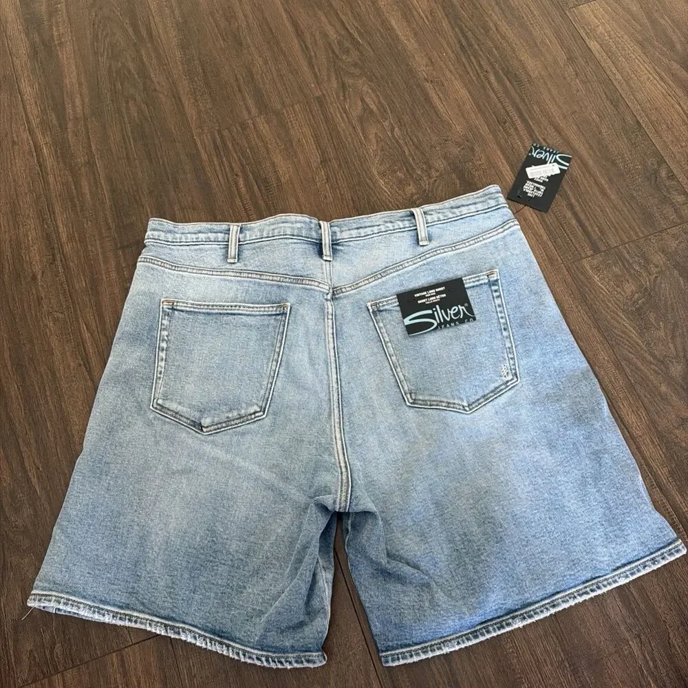 Silver Jeans Co. Women's Plus Size High Rise Vintage Long Shorts Indigo Blue 16W